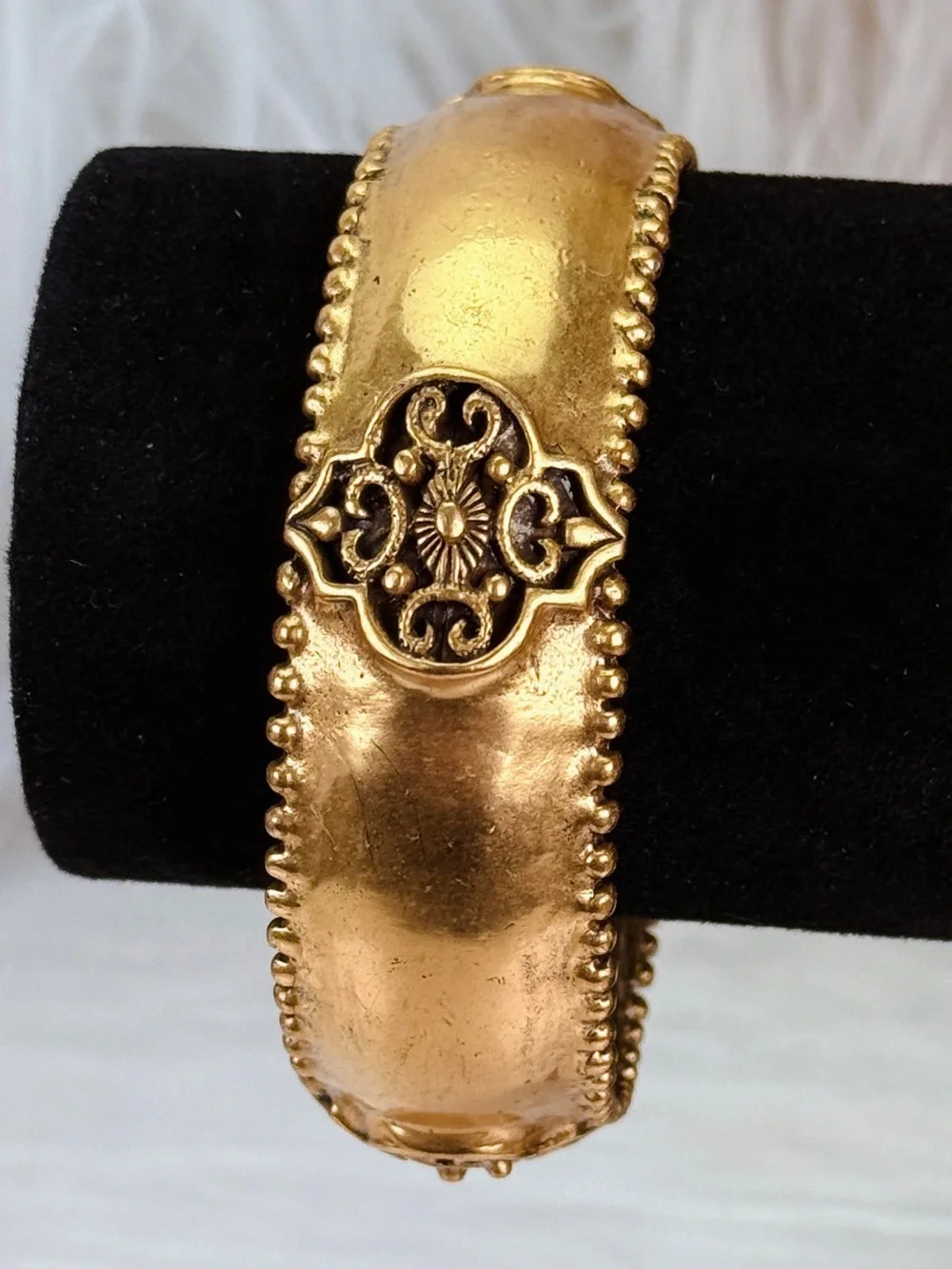 Aged Goldtone Textured Weighted bohemian chic Bangle Bracelet